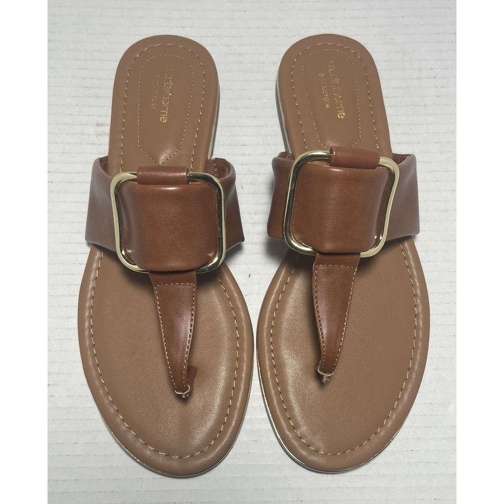 Liz Claiborne Open‎ Toe Brown/Gold Memory Foam Sandals Women Size 9.5